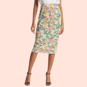 AFRM Lynch Floral Mesh Midi Pencil Skirt in Spring Jardin | XS